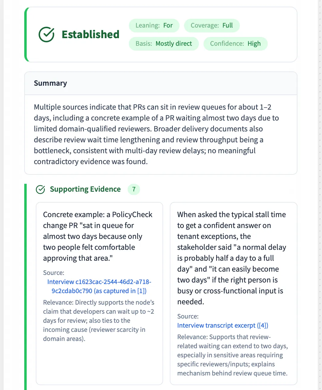Evidence panel with document references